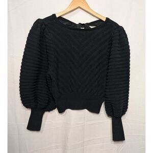 Happy X Nature Black Heavy‎ Knit Puff Sleeve Bow Tie Back Sweater M Minimalist